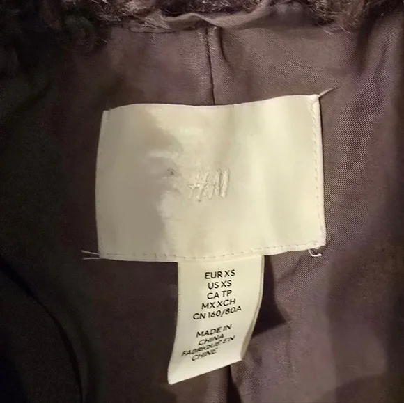 H&M Pile Coat XS - Dark Taupe - Picture 11 of 13